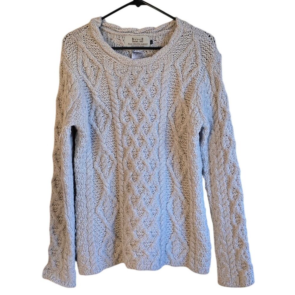 Aran Sweater Market wool cream fishermans sweater size large womens